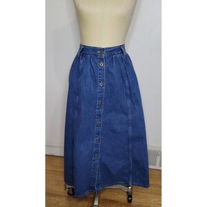 Vintage 90s Y2k Classic Elements Denim Button-Front A Line Maxi Skirt Modest 16